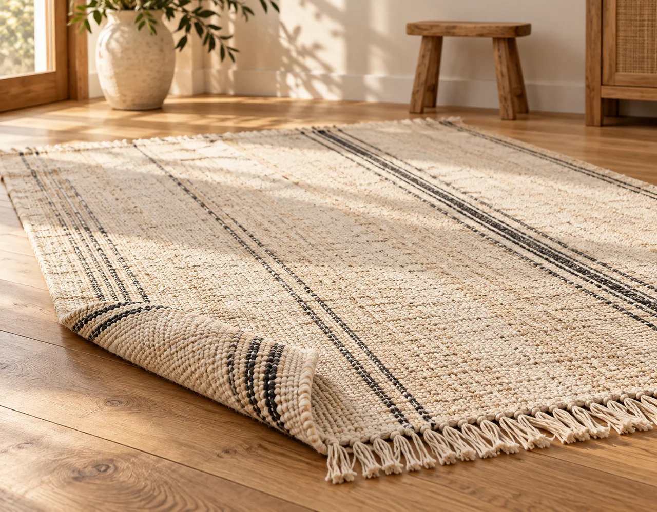 Natural textured rug in a quiet cream interior