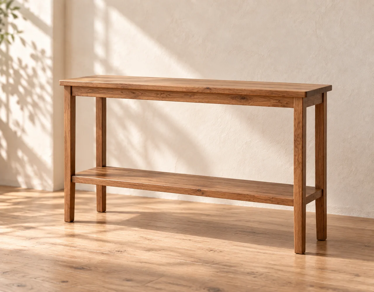 Console tables in a warm neutral editorial setting